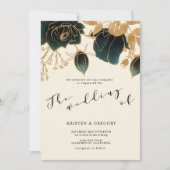 Waterverf Gold en Green Rozen Wedding Kaart (Voorkant)