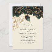 Waterverf Gold en Green Rozen Wedding Kaart (Voorkant)