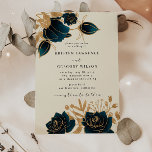 Waterverf Gold en Green Wedding Invitation Kaart<br><div class="desc">Ons 'Waterverf gouden Rozen bruiloft' collectie heeft rijke waterverf achtergronden in smaragd en saffier met rozen in dezelfde kleuren en gouden gebladerte. Decoratieve letters maken deel uit van een aangepast script,  maar kunnen op uw verzoek in een monogramontwerp worden opgenomen. Bekijk onze winkel voor meer objecten van dit collectie.</div>