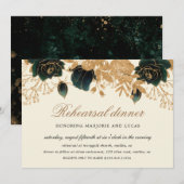 Waterverf Gold en groene Rozen, repetitief diner Kaart (Voorkant / Achterkant)