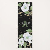 Waterverf Gold Floral Black Chic Monogram Script Yogamat (Voorkant)