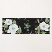 Waterverf Gold Floral Black Chic Monogram Script Yogamat (Voorkant (horizontaal))
