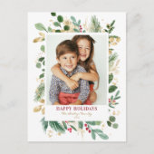 Waterverf Gold Foil Greenery en Holly Photo Feestdagenkaart (Voorkant)