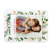 Waterverf Gold Foil Greenery en Holly Photo Magneet (Horizontaal)