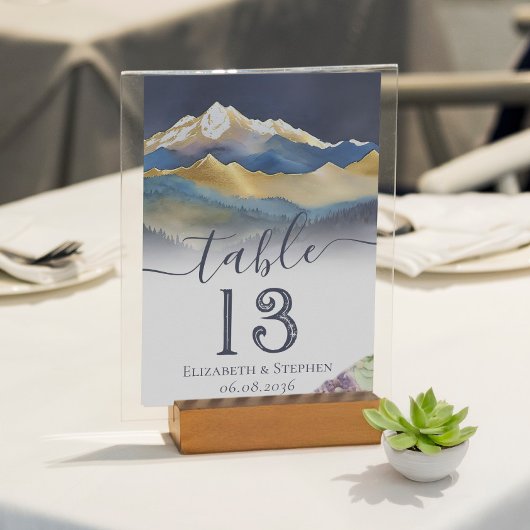 Waterverf Gold Foil Mountain Weddenbanknummer Kaart