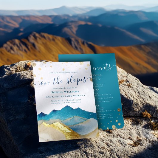 Waterverf Gold Foil Mountains Bachelorette Party Kaart