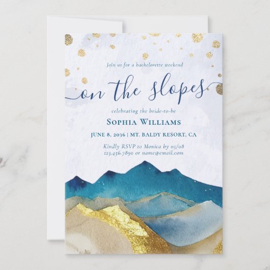 Waterverf Gold Foil Mountains Bachelorette Party Kaart (Voorkant)
