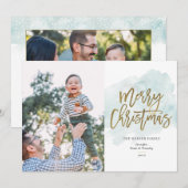 Waterverf Gold Foil Script Calligrafie 2 Foto Feestdagenkaart (Voorkant / Achterkant)