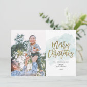 Waterverf Gold Foil Script Calligrafie 2 Foto Feestdagenkaart (Staand voorkant)