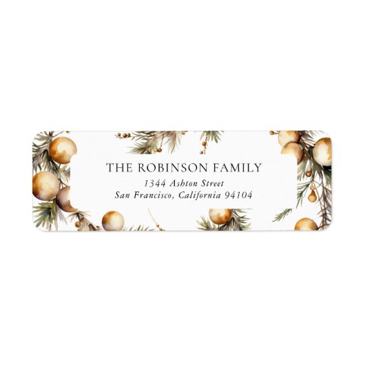 Waterverf Gold Foliage Holiday Retouradres Etiket (Voorkant)
