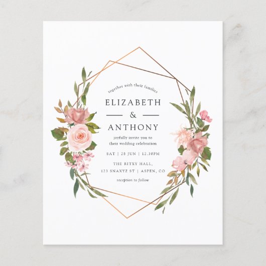 Waterverf Gold Geometric Blush Roses Weddenschap Flyer (Voorkant)