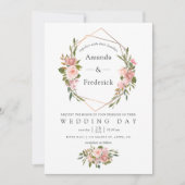 Waterverf Gold Geometric Blush Roses Weddenschap Kaart (Voorkant)