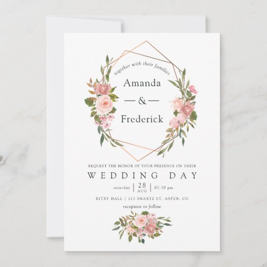 Waterverf Gold Geometric Blush Roses Weddenschap Kaart (Voorkant)