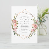 Waterverf Gold Geometric Blush Roses Weddenschap Kaart (Staand voorkant)