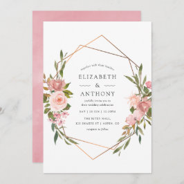 Waterverf Gold Geometric Blush Roses Weddenschap Kaart