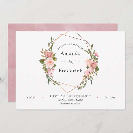 Waterverf Gold Geometric Blush Roses Weddenschap Kaart (Voorkant / Achterkant)