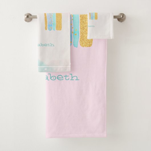 Waterverf Gold Glitter Rainbow Bad Handdoek (Insitu)