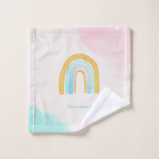 Waterverf Gold Glitter Rainbow Bad Handdoek (Wasdoekje)