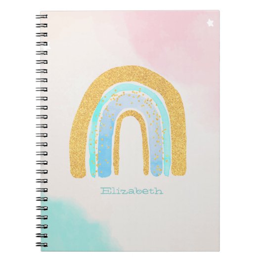 Waterverf Gold Glitter Rainbow-Sierkussen Notitieboek (Voorkant)