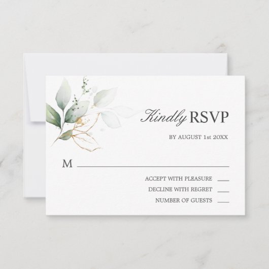 Waterverf Gold Green laat RSVP Wedding (Voorkant)