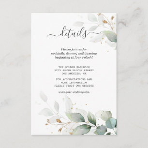 Waterverf Gold Greenery Wedding Details Informatiekaartje
