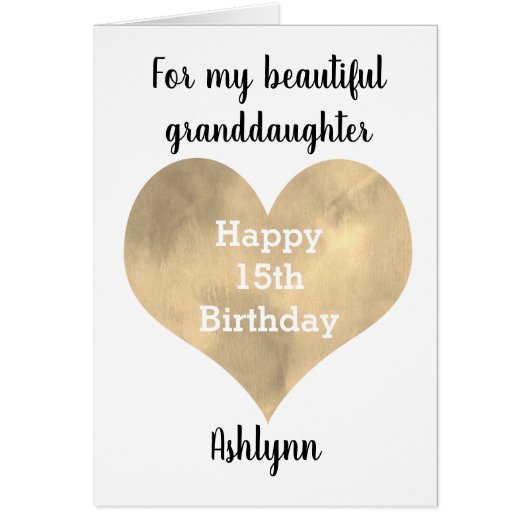 Waterverf Gold Heart 15e verjaardag kleindochter (Voorkant)