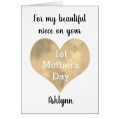Waterverf Gold Heart Happy 1e Moederdag Niece (Voorkant)