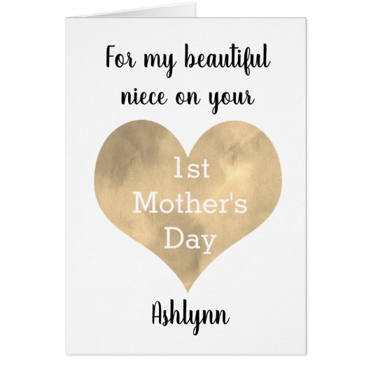 Waterverf Gold Heart Happy 1e Moederdag Niece (Voorkant)