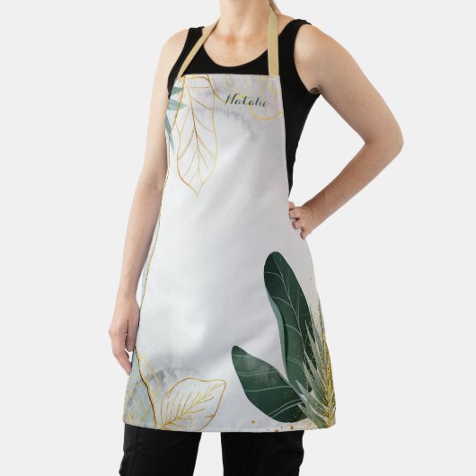 Waterverf Gold/Hunter Green Verlaat Pattern Apron Schort (Insitu)