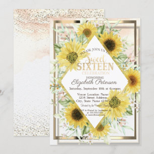 Waterverf Gold Lijst Sunflower Sweet 16 Kaart