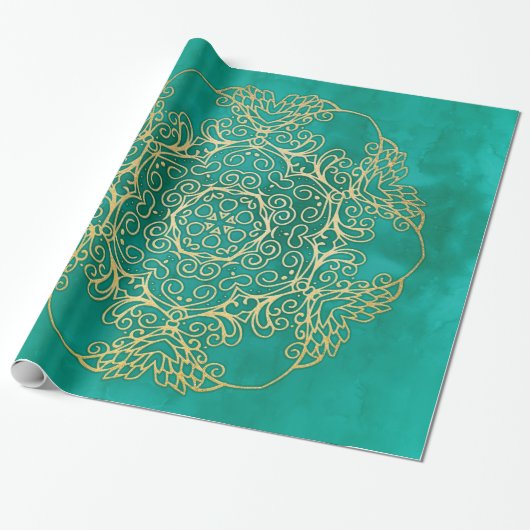 Waterverf & Gold Mandala Cadeaupapier (Uitgerold)