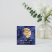 Waterverf Gold Moon Navy Blue Night Sky Nebula Vierkante Visitekaartje (Staand voorkant)