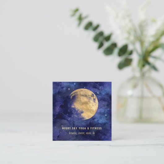 Waterverf Gold Moon Navy Blue Night Sky Nebula Vierkante Visitekaartje (Staand voorkant)