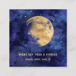 Waterverf Gold Moon Navy Blue Night Sky Nebula Vierkante Visitekaartje