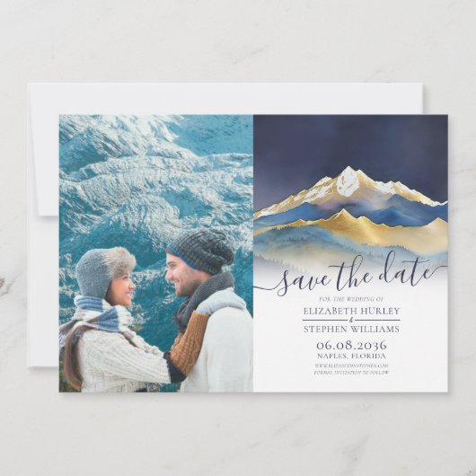 Waterverf Gold Mountain buitenshuis Weddenfoto Save The Date (Voorkant)