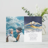 Waterverf Gold Mountain buitenshuis Weddenfoto Save The Date (Staand voorkant)