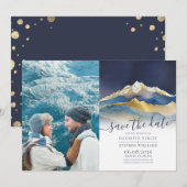Waterverf Gold Mountain buitenshuis Weddenfoto Save The Date (Voorkant / Achterkant)