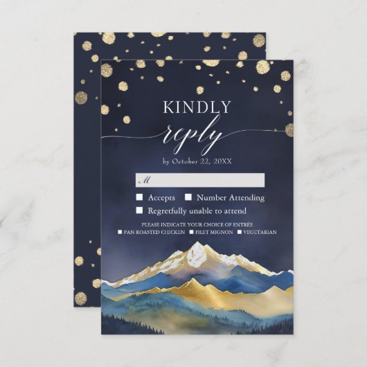 Waterverf Gold Mountain Wedding RSVP Kindly Reply (Voorkant / Achterkant)