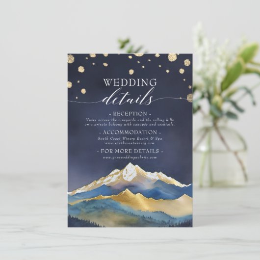 Waterverf Gold Mountains Outdoor bruiloft details Informatiekaartje (Staand voorkant)