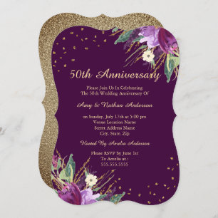 Waterverf Gold Paarse ventilator 50e Jubileum Kaart