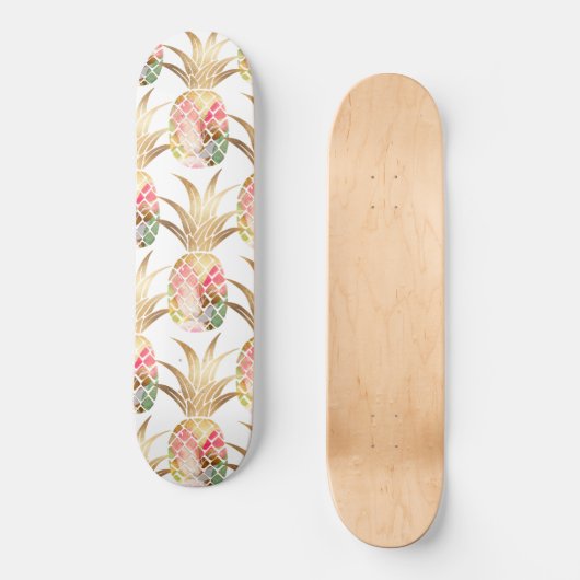 Waterverf Gold Pineapple Pattern Skateboard (Voorkant)