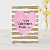 Waterverf Gold Pink Heart Valentijn Birthday Kaart (Gele Bloem)