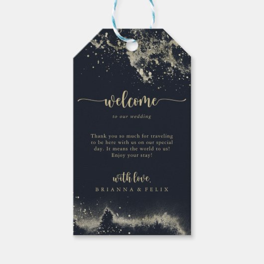 Waterverf Gold Splash Bruiloft Welkom Cadeaulabel (Voorkant)