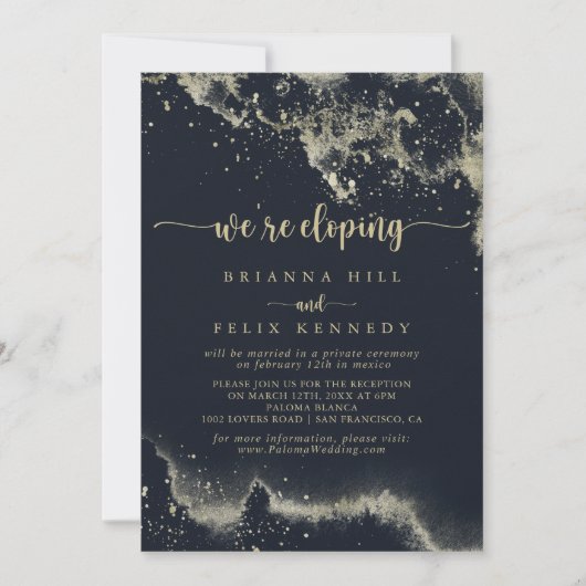 Waterverf Gold Splash Elopement Kaart (Voorkant)