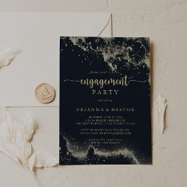 Waterverf Gold Splash Engagement Party Kaart