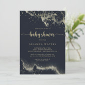 Waterverf Gold Splash Kalligrafie Baby shower Kaart (Staand voorkant)