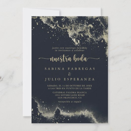 Waterverf Gold Splash Nuestra Boda Bruiloft Kaart (Voorkant)