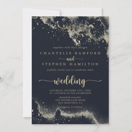 Waterverf Gold Splash Voor & Achterbruiloft Kaart (Voorkant)