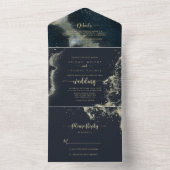 Waterverf Gold Splash Wedding All In One Uitnodiging (Binnen)