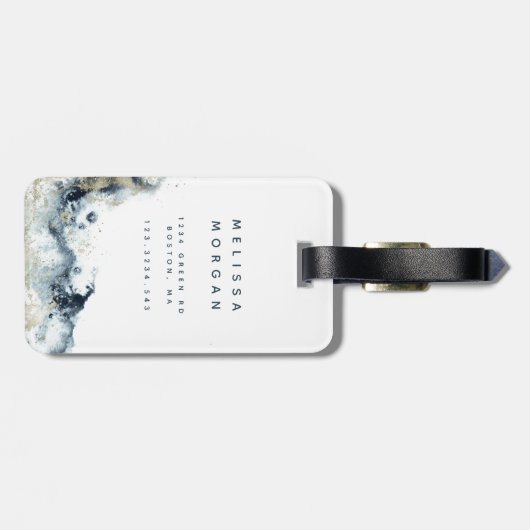 Waterverf Gold Waves Monogram Bagagelabel (Achterkant horizontaal)